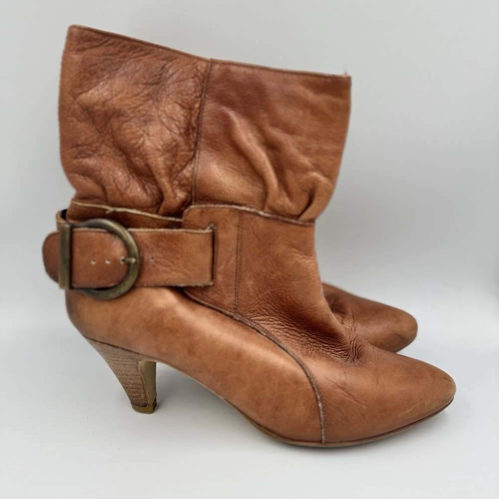 Steve Madden Brown Leather 7‎ Slouchy Heeled Ankle Boot Casual Spain